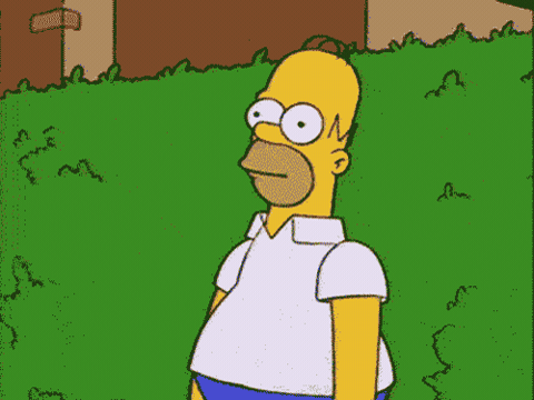 homer backing into a bush